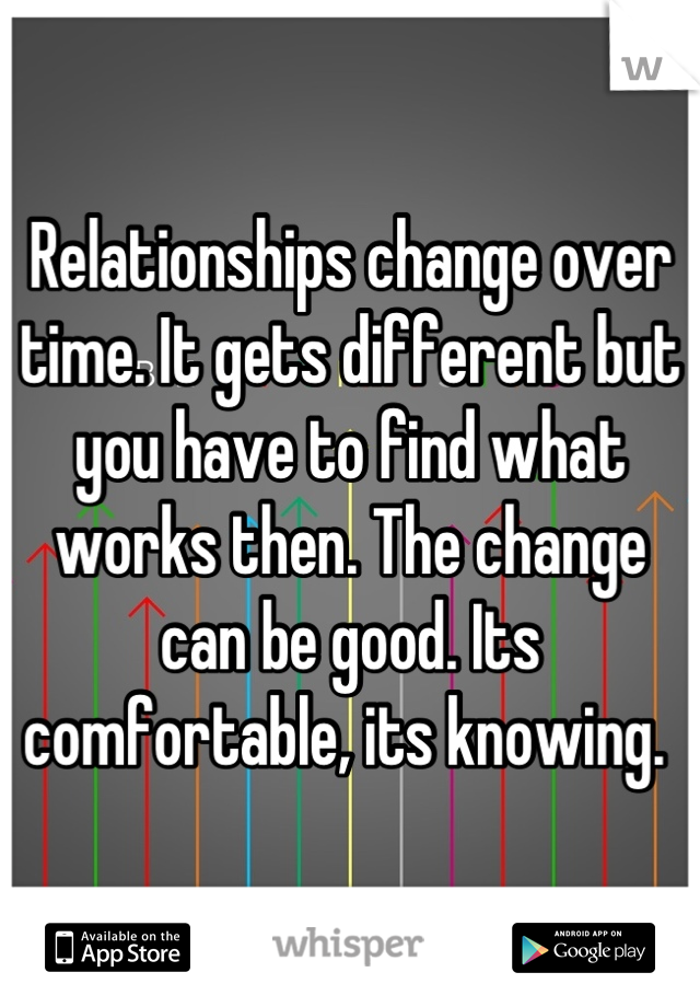 Relationships change over time. It gets different but you have to find what works then. The change can be good. Its comfortable, its knowing. 