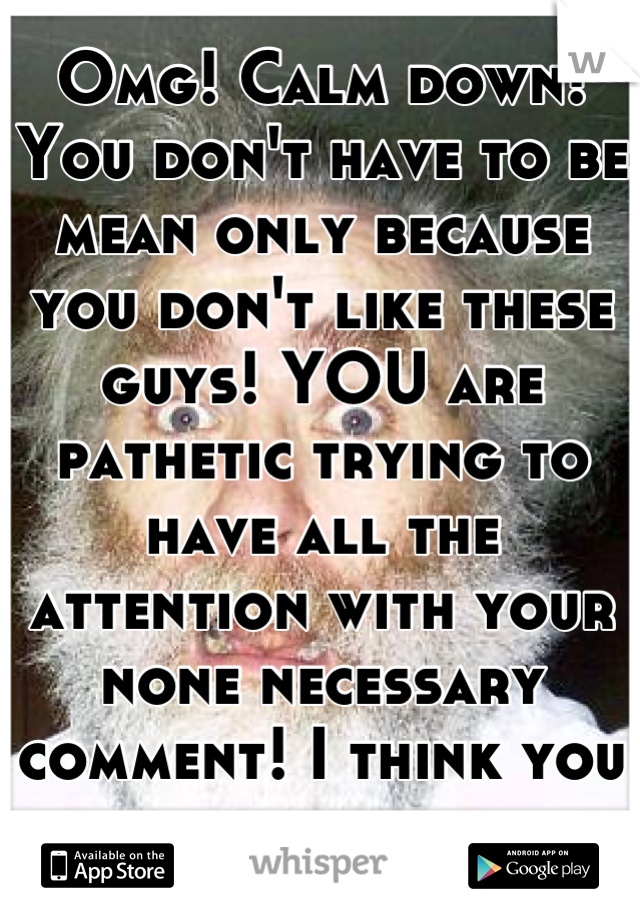 Omg! Calm down! You don't have to be mean only because you don't like these guys! YOU are pathetic trying to have all the attention with your none necessary comment! I think you are asexual ... 