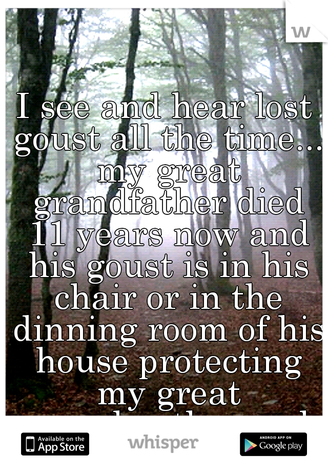 I see and hear lost goust all the time... my great grandfather died 11 years now and his goust is in his chair or in the dinning room of his house protecting my great grandmother and watches over me