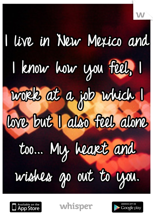 I live in New Mexico and I know how you feel, I work at a job which I love but I also feel alone too... My heart and wishes go out to you.