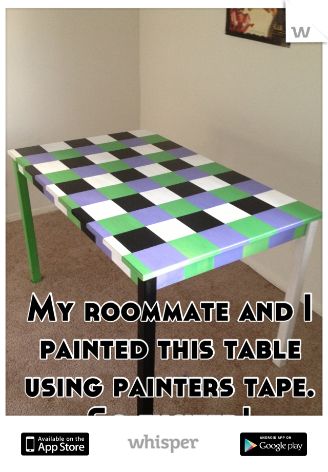 My roommate and I painted this table using painters tape. So excited!
