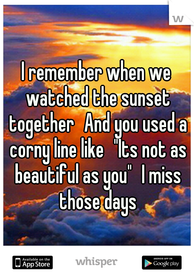 I remember when we watched the sunset together
And you used a corny line like
"Its not as beautiful as you"
I miss those days
