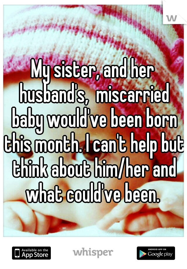 My sister, and her husband's,  miscarried baby would've been born this month. I can't help but think about him/her and what could've been. 