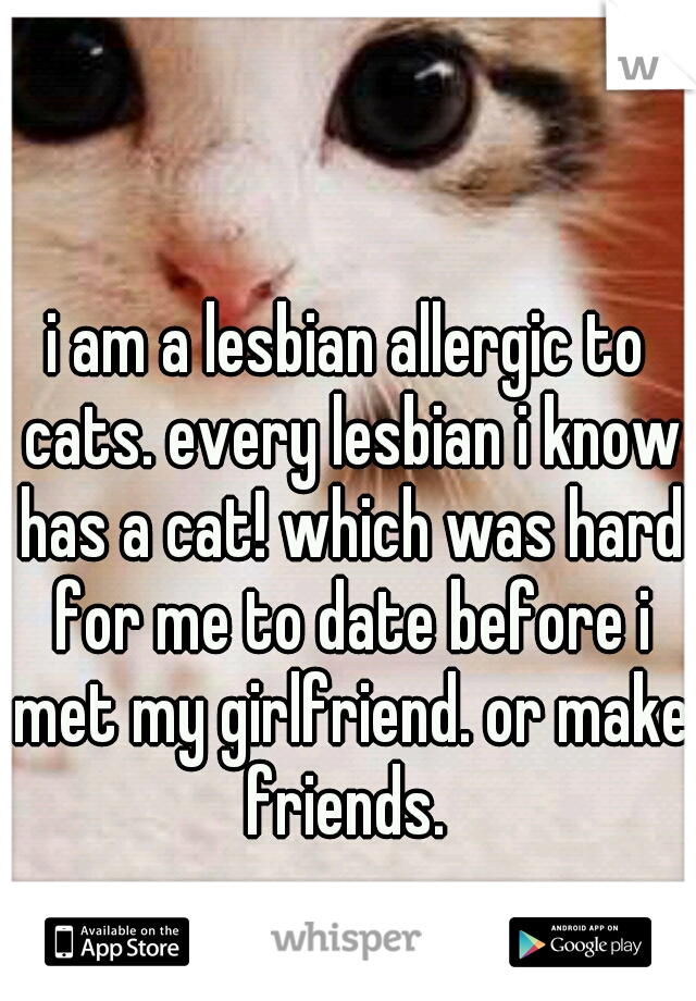 i am a lesbian allergic to cats. every lesbian i know has a cat! which was hard for me to date before i met my girlfriend. or make friends. 