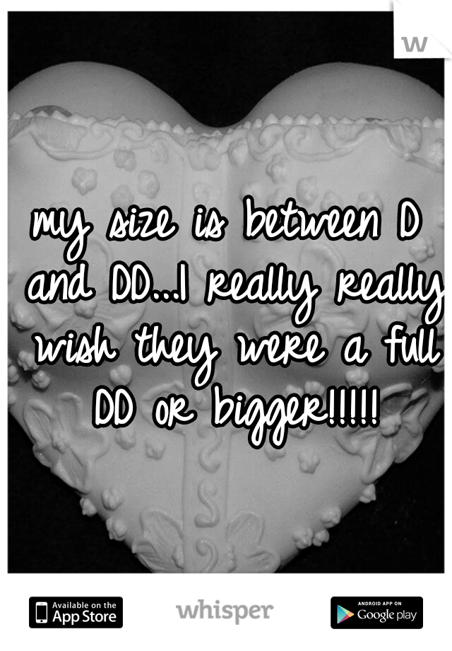 my size is between D and DD...I really really wish they were a full DD or bigger!!!!!