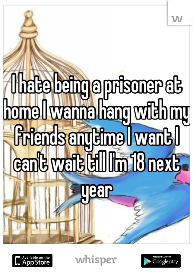I hate being a prisoner at home I wanna hang with my friends anytime I want I can't wait till I'm 18 next year