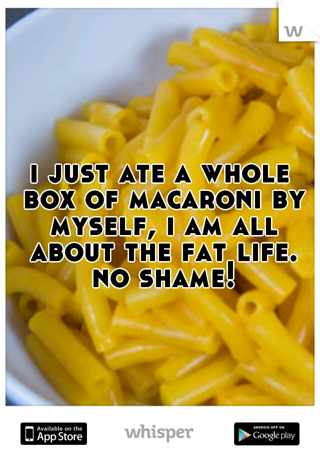 i just ate a whole box of macaroni by myself, i am all about the fat life. no shame!