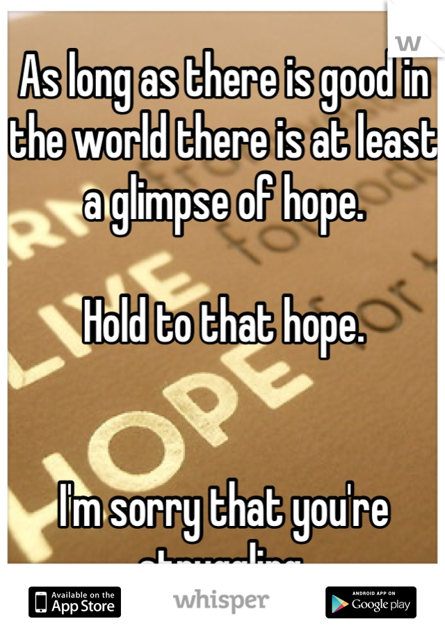 As long as there is good in the world there is at least a glimpse of hope. 

Hold to that hope.


I'm sorry that you're struggling.