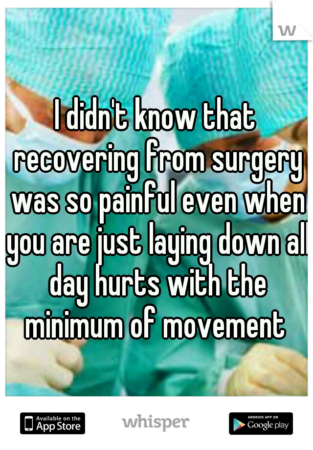 I didn't know that recovering from surgery was so painful even when you are just laying down all day hurts with the minimum of movement 