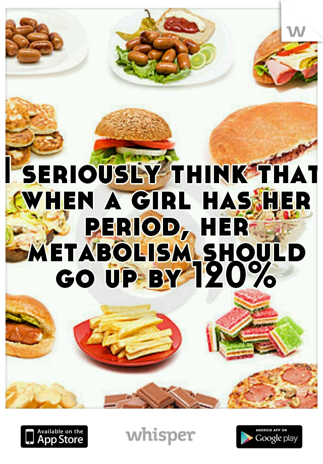 I seriously think that when a girl has her period, her metabolism should go up by 120%