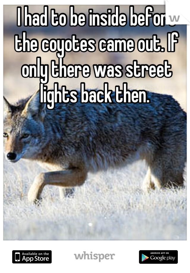 I had to be inside before the coyotes came out. If only there was street lights back then. 