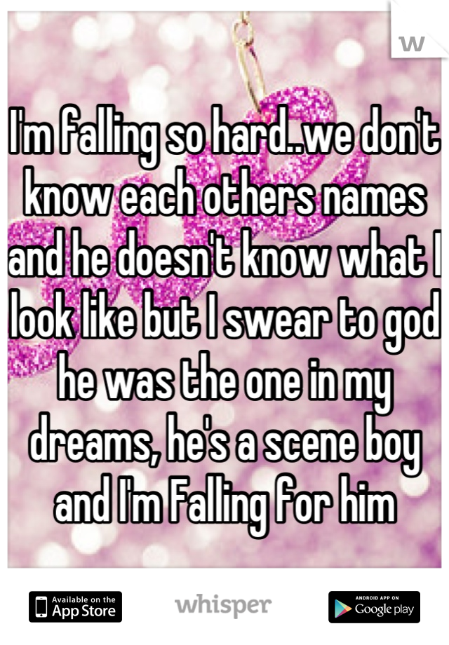 I'm falling so hard..we don't know each others names and he doesn't know what I look like but I swear to god he was the one in my dreams, he's a scene boy and I'm Falling for him