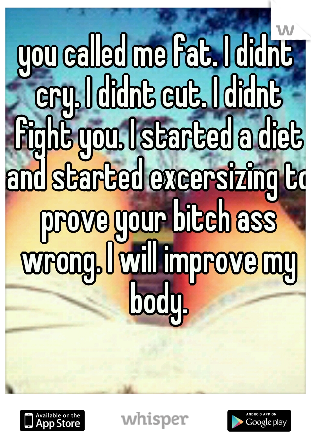 you called me fat. I didnt cry. I didnt cut. I didnt fight you. I started a diet and started excersizing to prove your bitch ass wrong. I will improve my body.