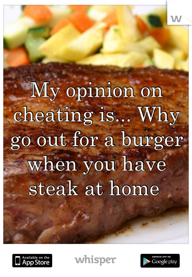 My opinion on cheating is... Why go out for a burger when you have steak at home 