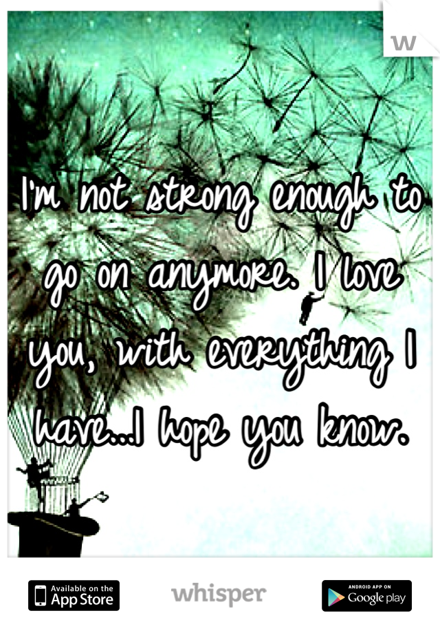 I'm not strong enough to go on anymore. I love you, with everything I have...I hope you know.