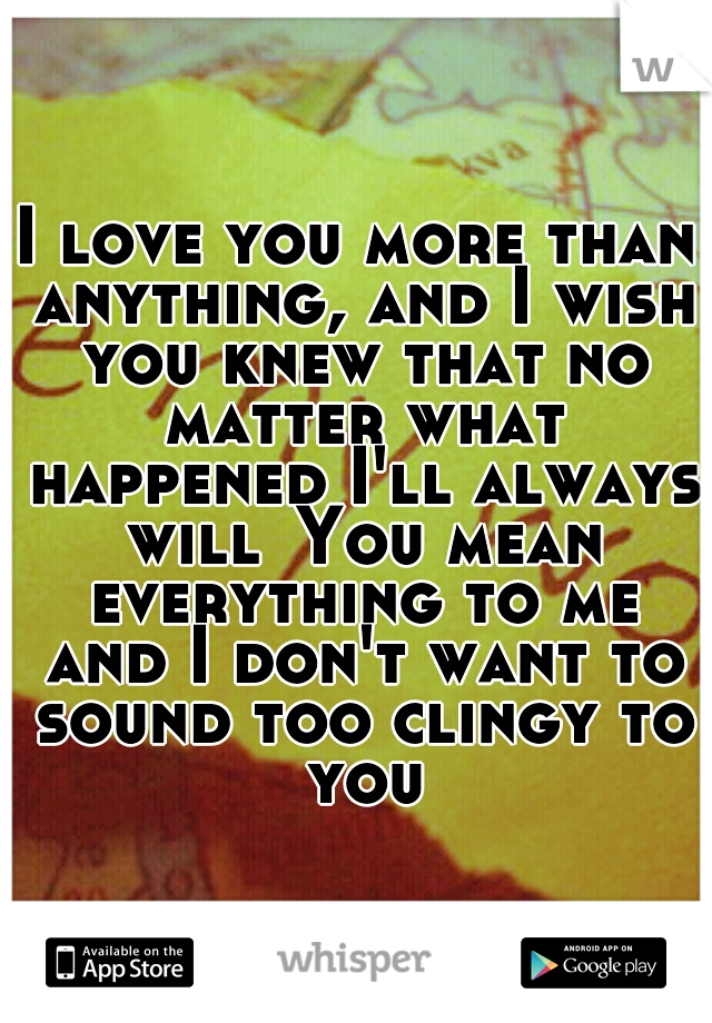 I love you more than anything, and I wish you knew that no matter what happened I'll always will
You mean everything to me and I don't want to sound too clingy to you