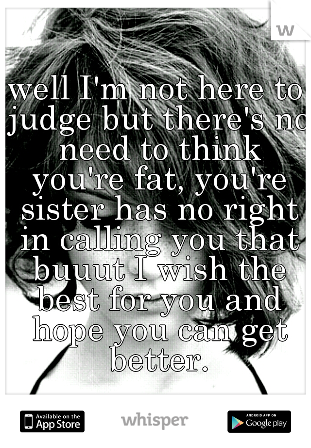 well I'm not here to judge but there's no need to think you're fat, you're sister has no right in calling you that buuut I wish the best for you and hope you can get better.