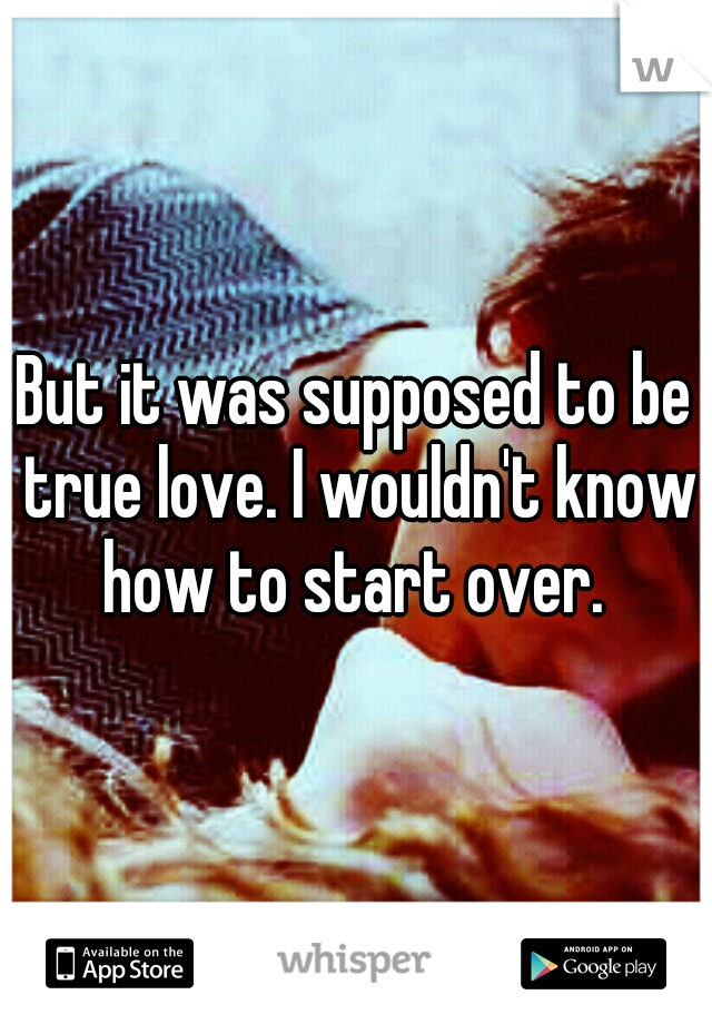 But it was supposed to be true love. I wouldn't know how to start over. 