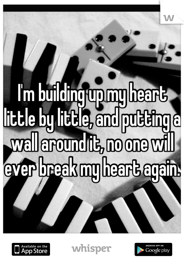 I'm building up my heart little by little, and putting a wall around it, no one will ever break my heart again. 