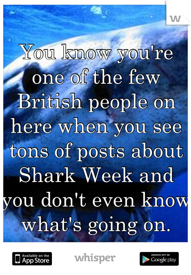 You know you're one of the few British people on here when you see tons of posts about Shark Week and you don't even know what's going on.