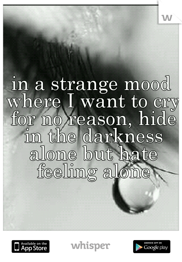 in a strange mood where I want to cry for no reason, hide in the darkness alone but hate feeling alone