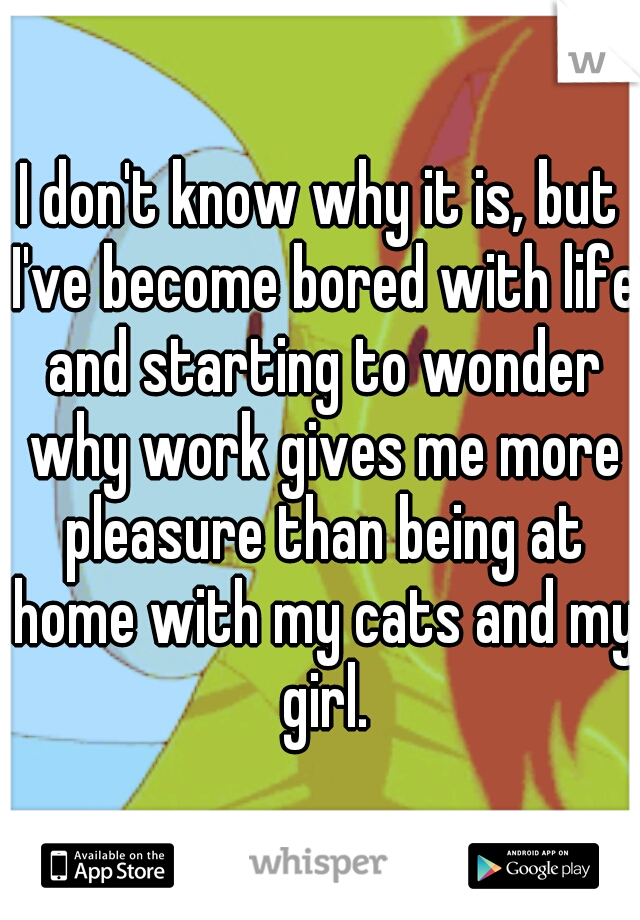 I don't know why it is, but I've become bored with life and starting to wonder why work gives me more pleasure than being at home with my cats and my girl.