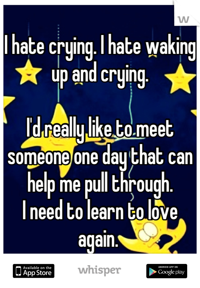 I hate crying. I hate waking up and crying. 

I'd really like to meet someone one day that can help me pull through. 
I need to learn to love again. 