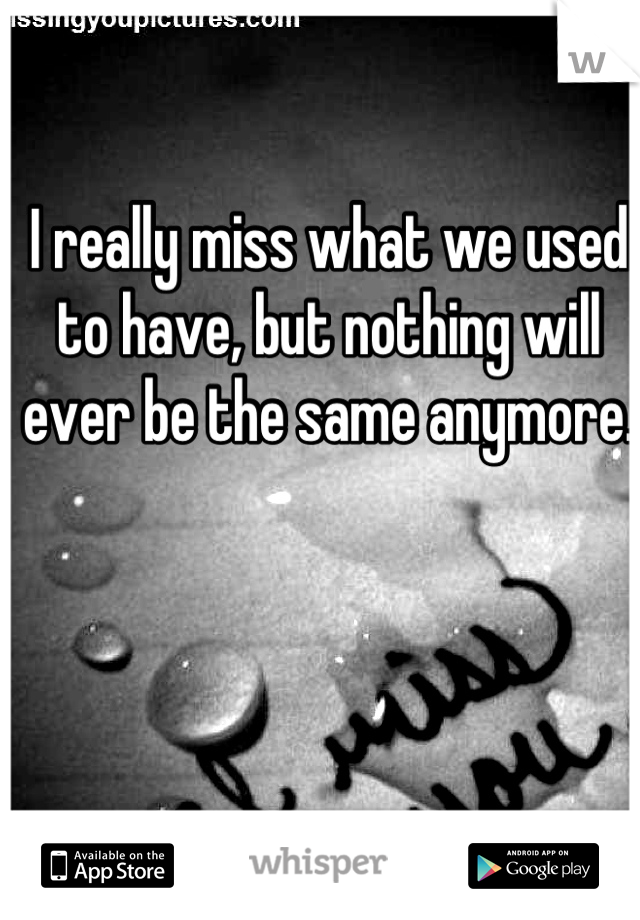 I really miss what we used to have, but nothing will ever be the same anymore.