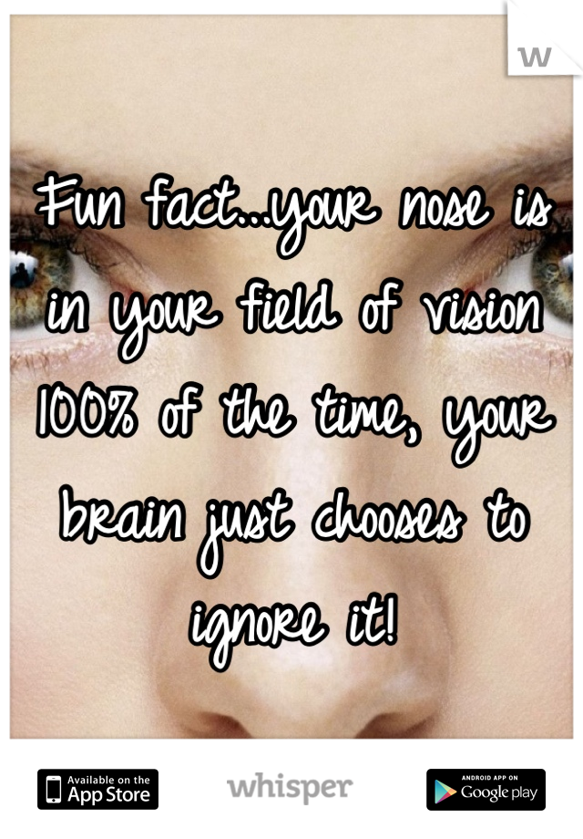 Fun fact...your nose is in your field of vision 100% of the time, your brain just chooses to ignore it!