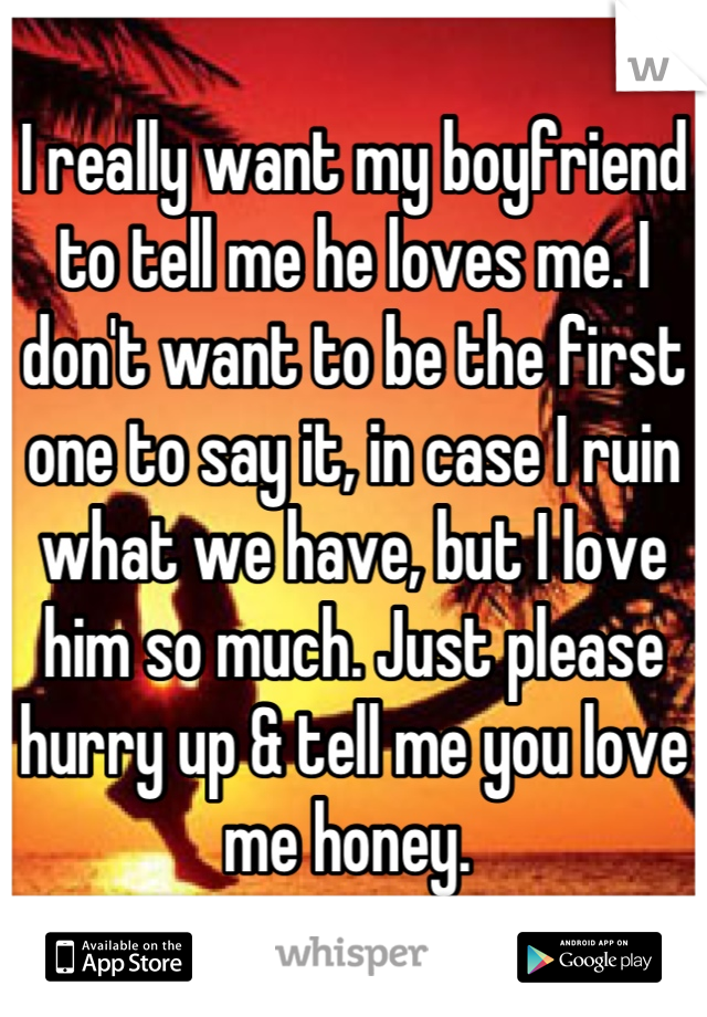 I really want my boyfriend to tell me he loves me. I don't want to be the first one to say it, in case I ruin what we have, but I love him so much. Just please hurry up & tell me you love me honey. 