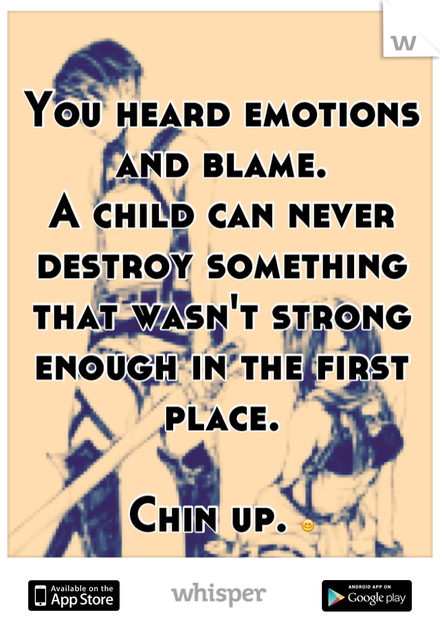 You heard emotions and blame.
A child can never destroy something that wasn't strong enough in the first place.

Chin up. 😊