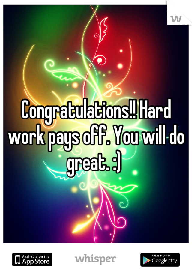 Congratulations!! Hard work pays off. You will do great. :) 