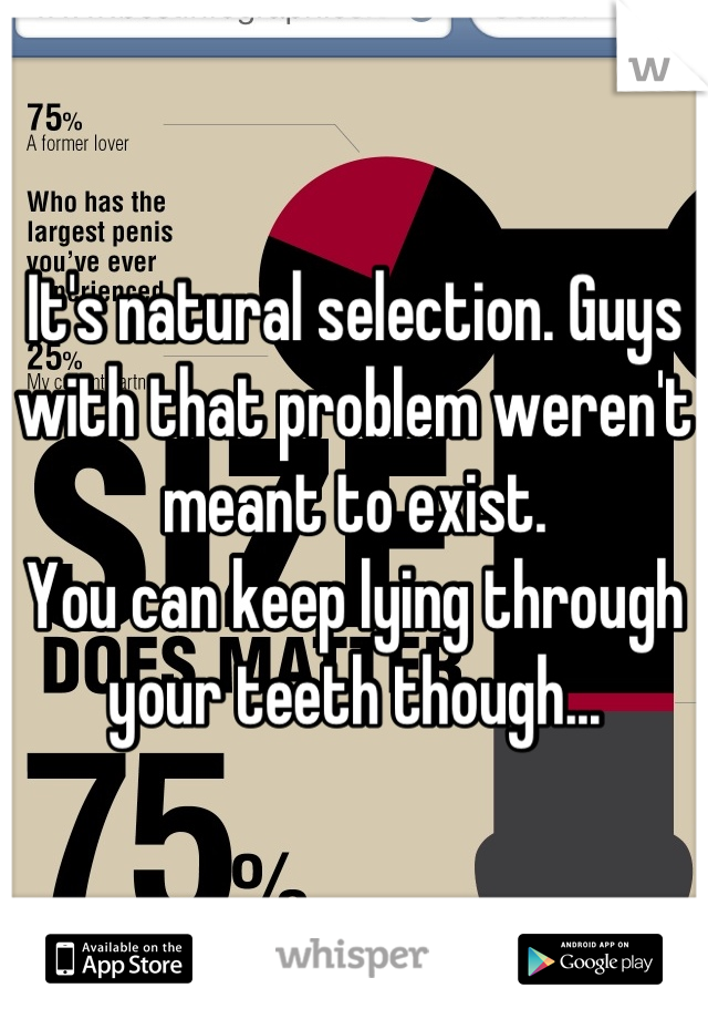 It's natural selection. Guys with that problem weren't meant to exist. 
You can keep lying through your teeth though...