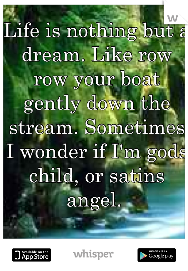 Life is nothing but a dream. Like row row your boat gently down the stream. Sometimes I wonder if I'm gods child, or satins angel. 