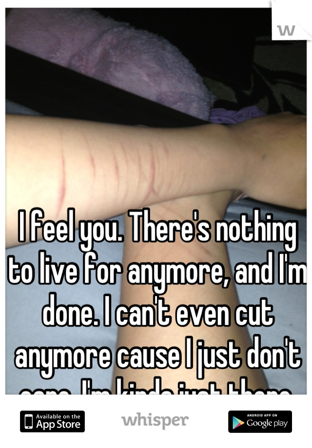 I feel you. There's nothing to live for anymore, and I'm done. I can't even cut anymore cause I just don't care. I'm kinda just there.