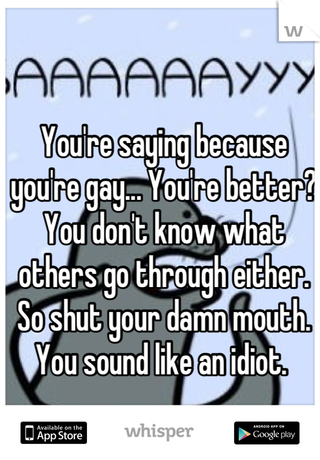 You're saying because you're gay... You're better? You don't know what others go through either. So shut your damn mouth. You sound like an idiot. 