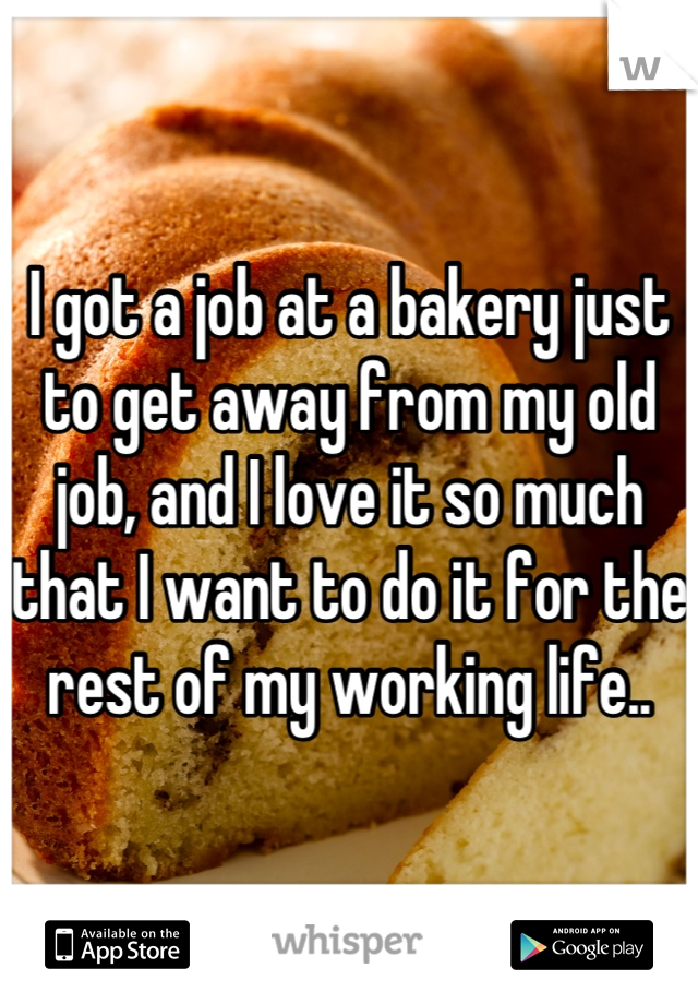 I got a job at a bakery just to get away from my old job, and I love it so much that I want to do it for the rest of my working life..