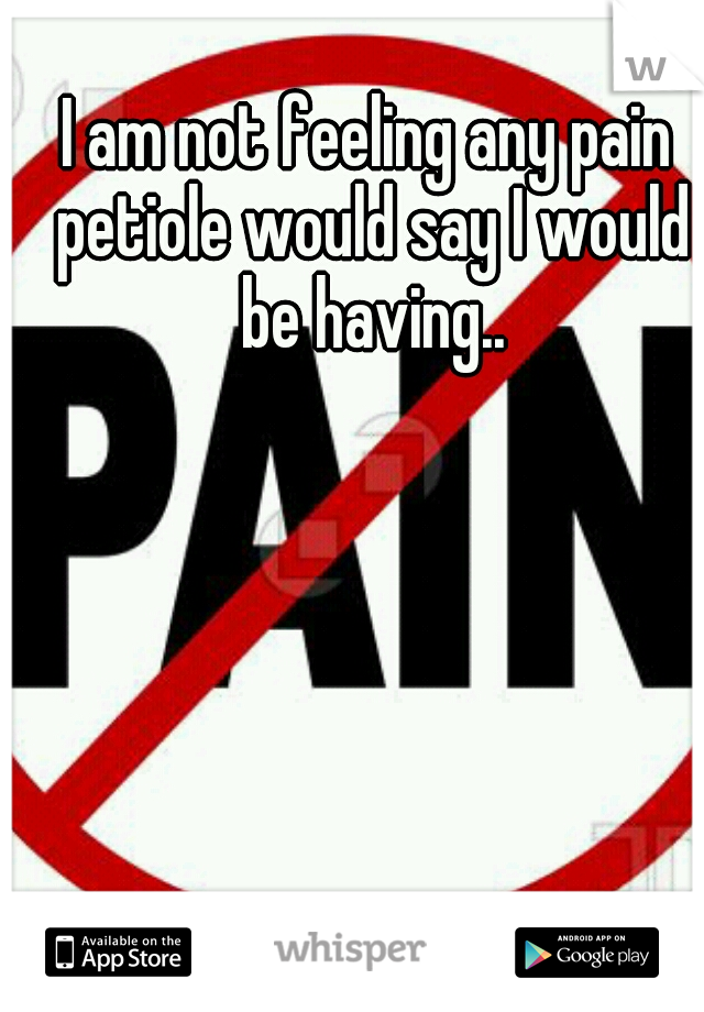 I am not feeling any pain petiole would say I would be having..