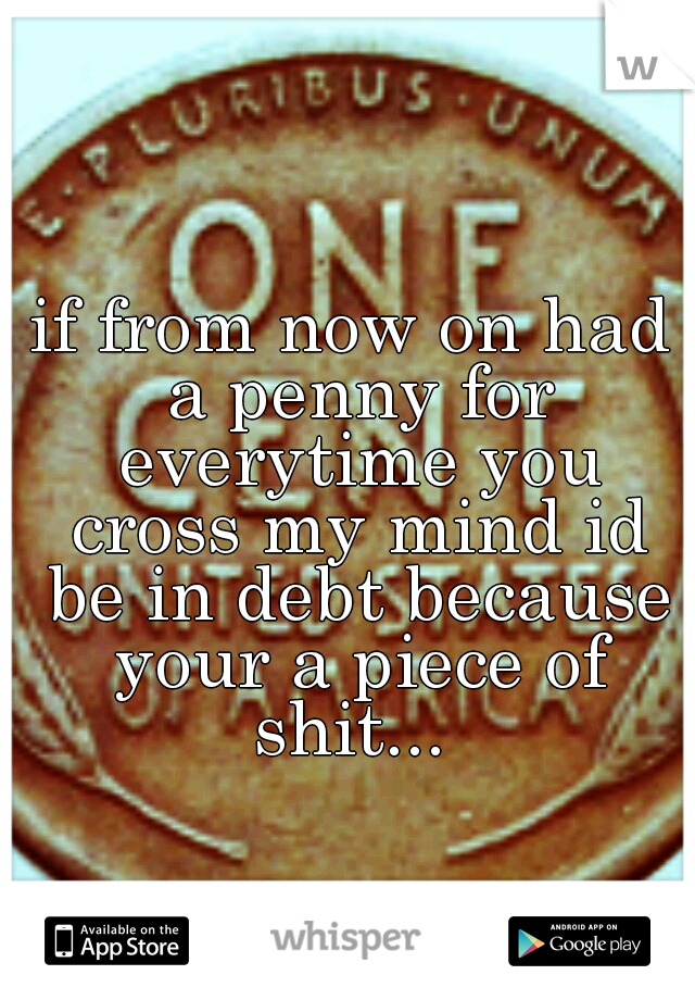 if from now on had a penny for everytime you cross my mind id be in debt because your a piece of shit... 