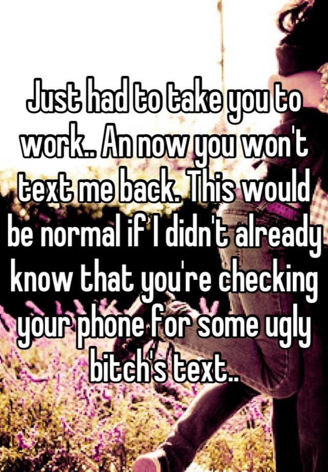 Just had to take you to work.. An now you won't text me back. This would be normal if I didn't already know that you're checking your phone for some ugly bitch's text..