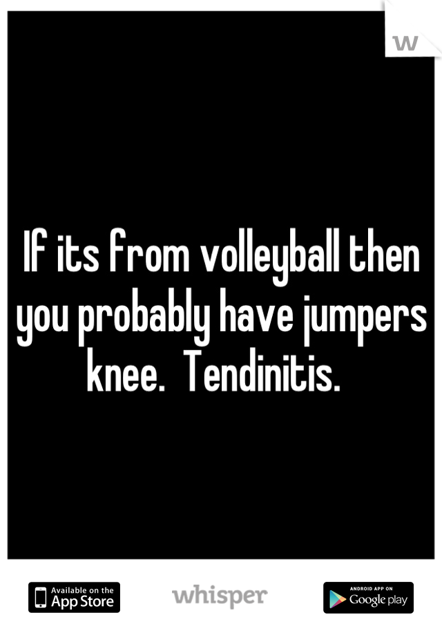 If its from volleyball then you probably have jumpers knee.  Tendinitis.  