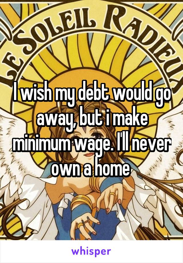 I wish my debt would go away, but i make minimum wage. I'll never own a home 