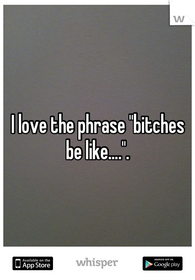 I love the phrase "bitches be like....".