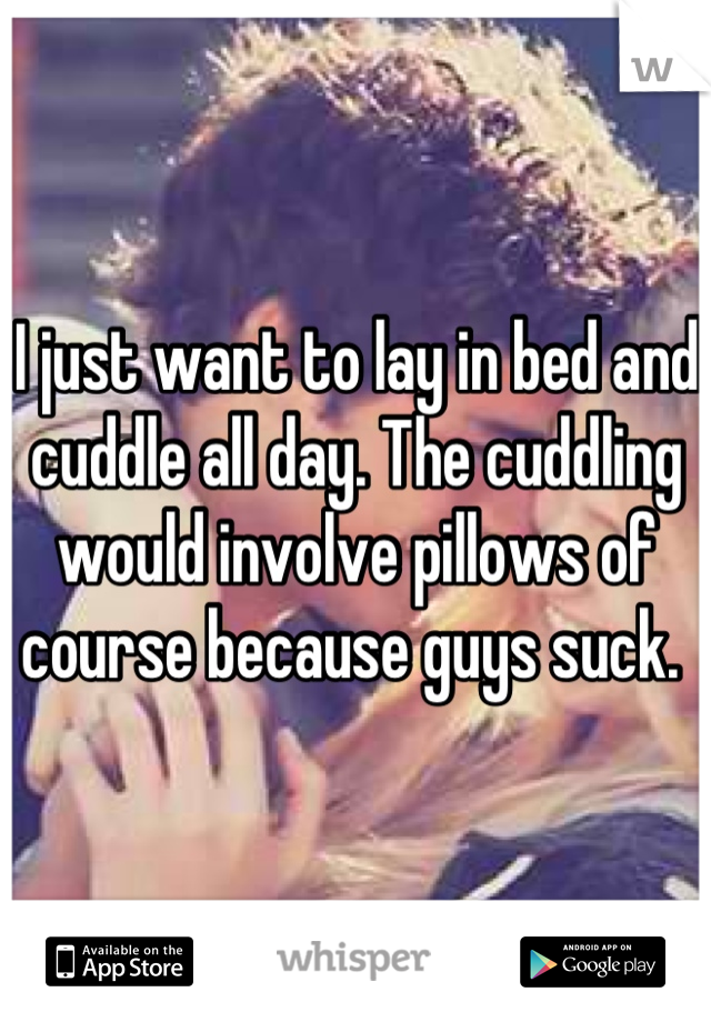 I just want to lay in bed and cuddle all day. The cuddling would involve pillows of course because guys suck. 