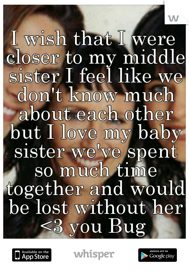 I wish that I were closer to my middle sister I feel like we don't know much about each other but I love my baby sister we've spent so much time together and would be lost without her <3 you Bug 