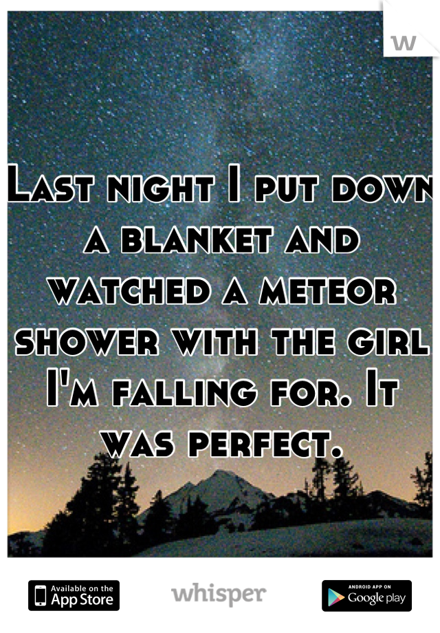 Last night I put down a blanket and watched a meteor shower with the girl I'm falling for. It was perfect.