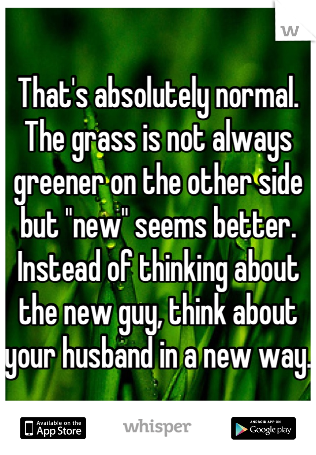 That's absolutely normal. The grass is not always greener on the other side but "new" seems better. Instead of thinking about the new guy, think about your husband in a new way. 