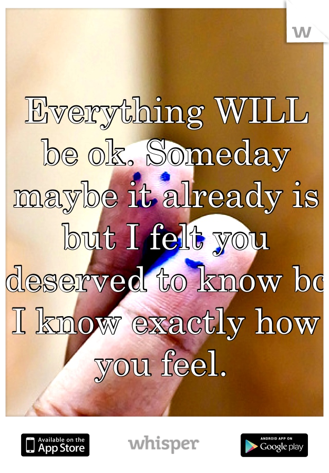 Everything WILL be ok. Someday maybe it already is but I felt you deserved to know bc I know exactly how you feel. 