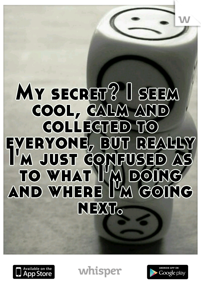 My secret? I seem cool, calm and collected to everyone, but really I'm just confused as to what I'm doing and where I'm going next.