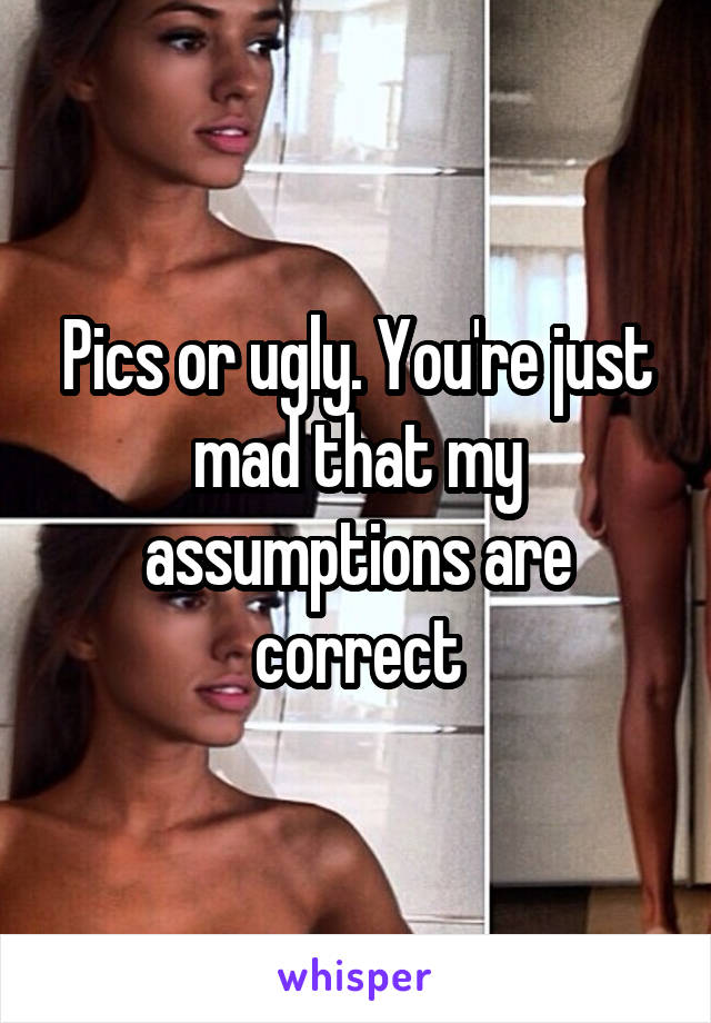 Pics or ugly. You're just mad that my assumptions are correct